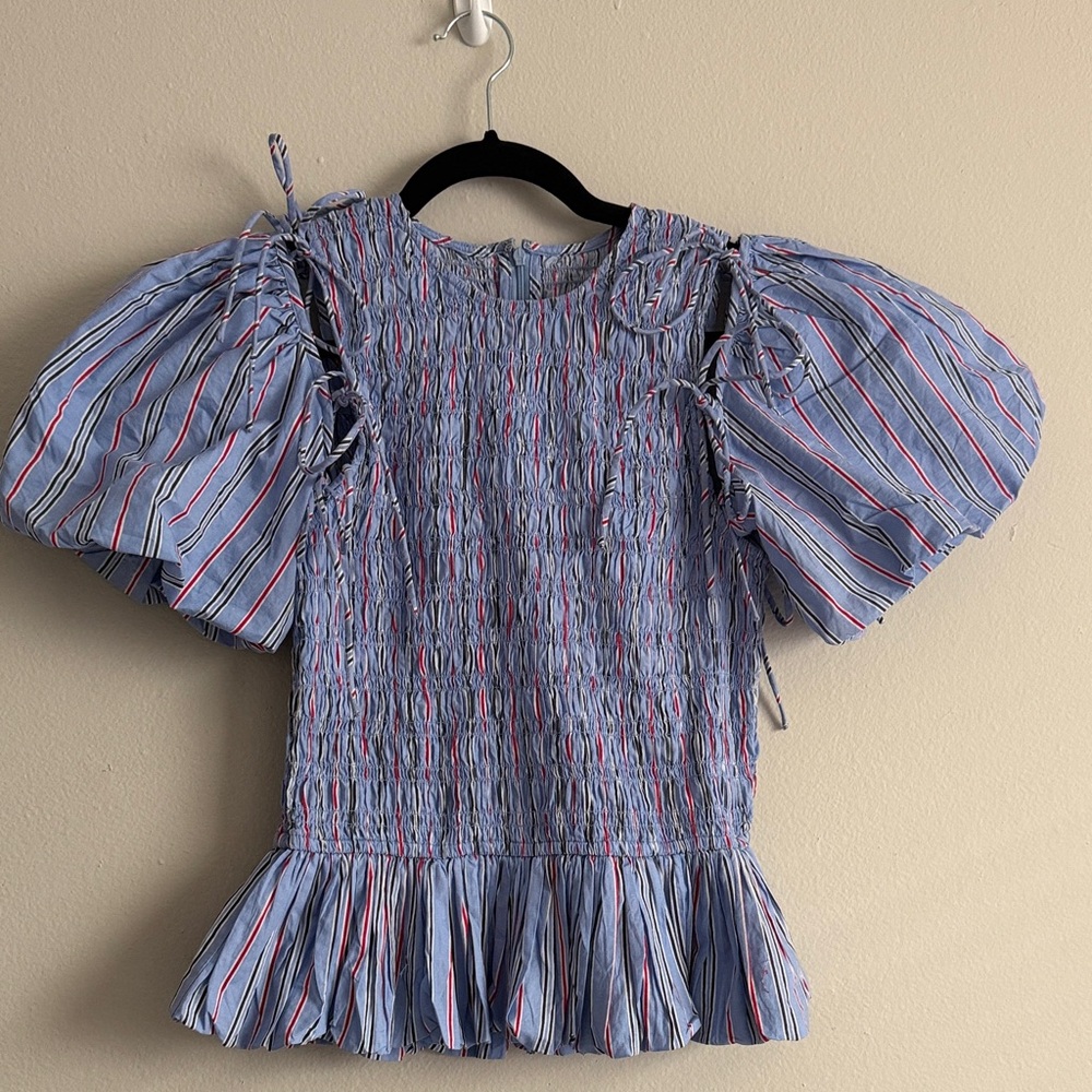 Striped Blue Puff Sleeve Top